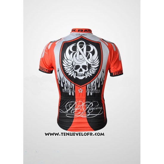 2010 Maillot Ciclismo Rock Racing Rouge et Bleu Clair Manches Courtes et Cuissard